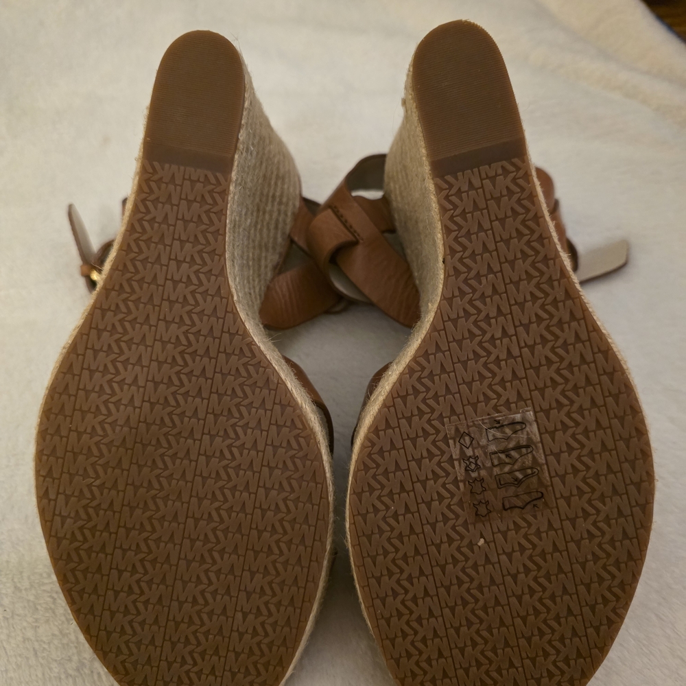 Michael Kors Tan Wedge Sandals with Crisscross Straps - Picture 5 of 6